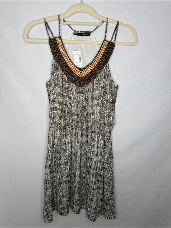 Maurices Dresses & Skirts - Maurices Black & Tan Beaded V-Neck Knit Mini Dress